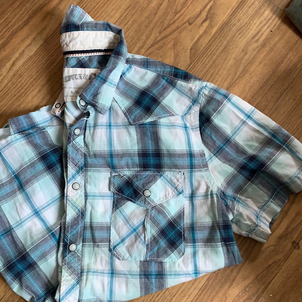 Roebuck & co plaid snap shirt, size L